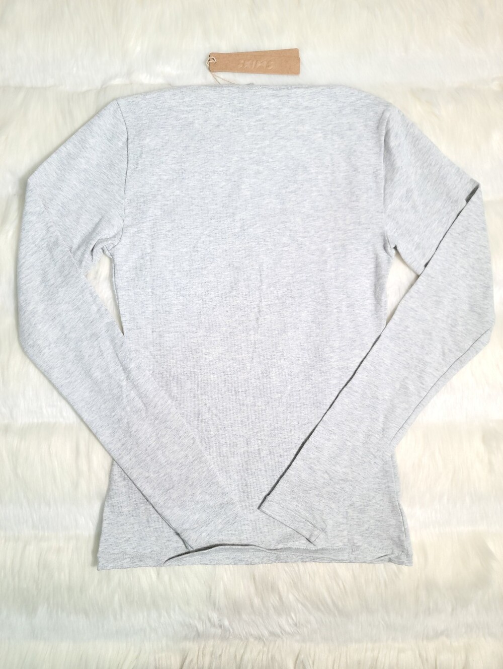 SKIMS Cotton Jersey Scoop Neck Long Sleeve Top Light Heather Grey Women XS NEW - Picture 2 of 4